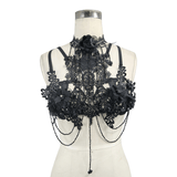 Lace Harness with 3D Flowers / Gothic Chest Strap Top