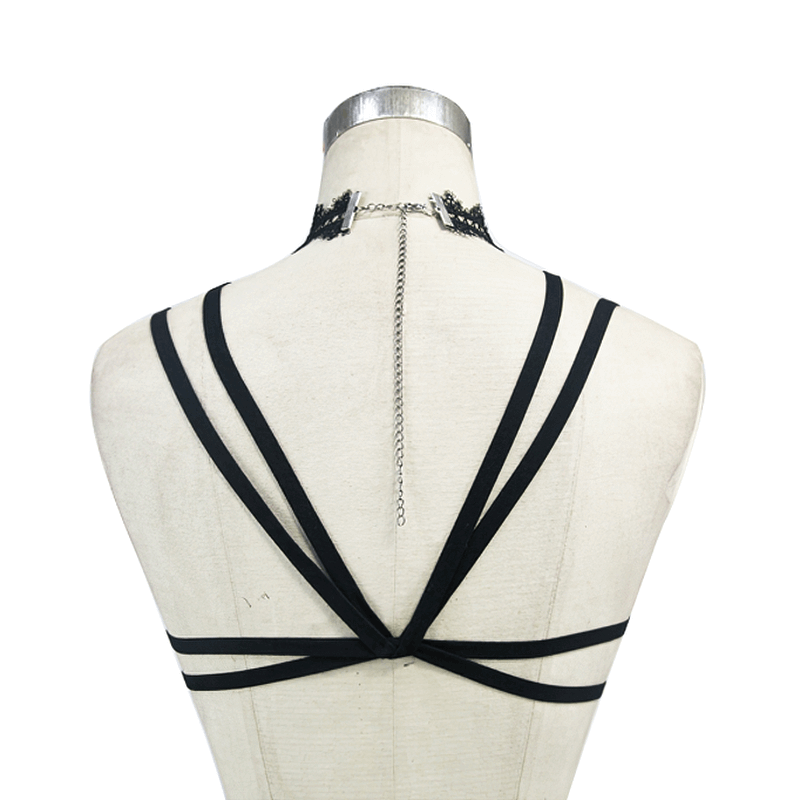 Lace Harness with 3D Flowers / Gothic Chest Strap Top