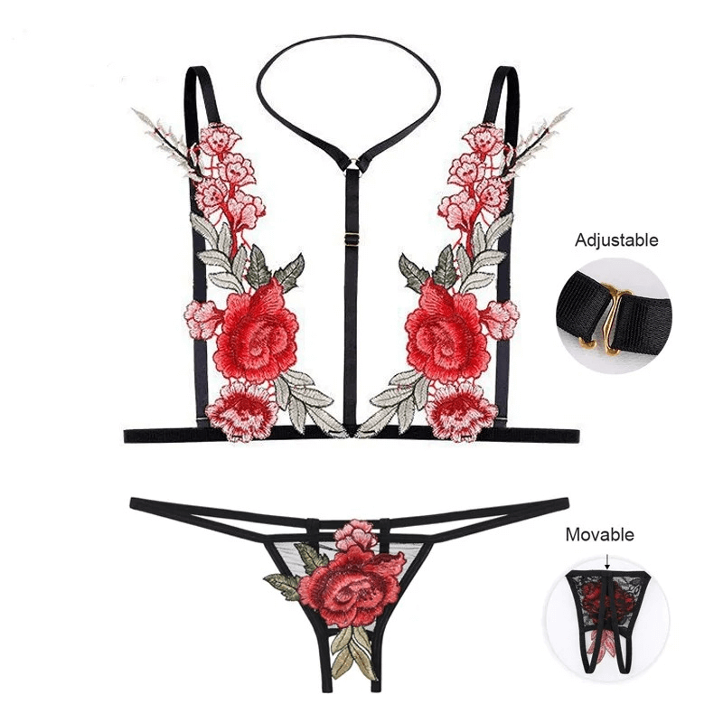 Lace Lingerie Set for Ladies / Embroidery Brief with Open Crotch - EVE's SECRETS