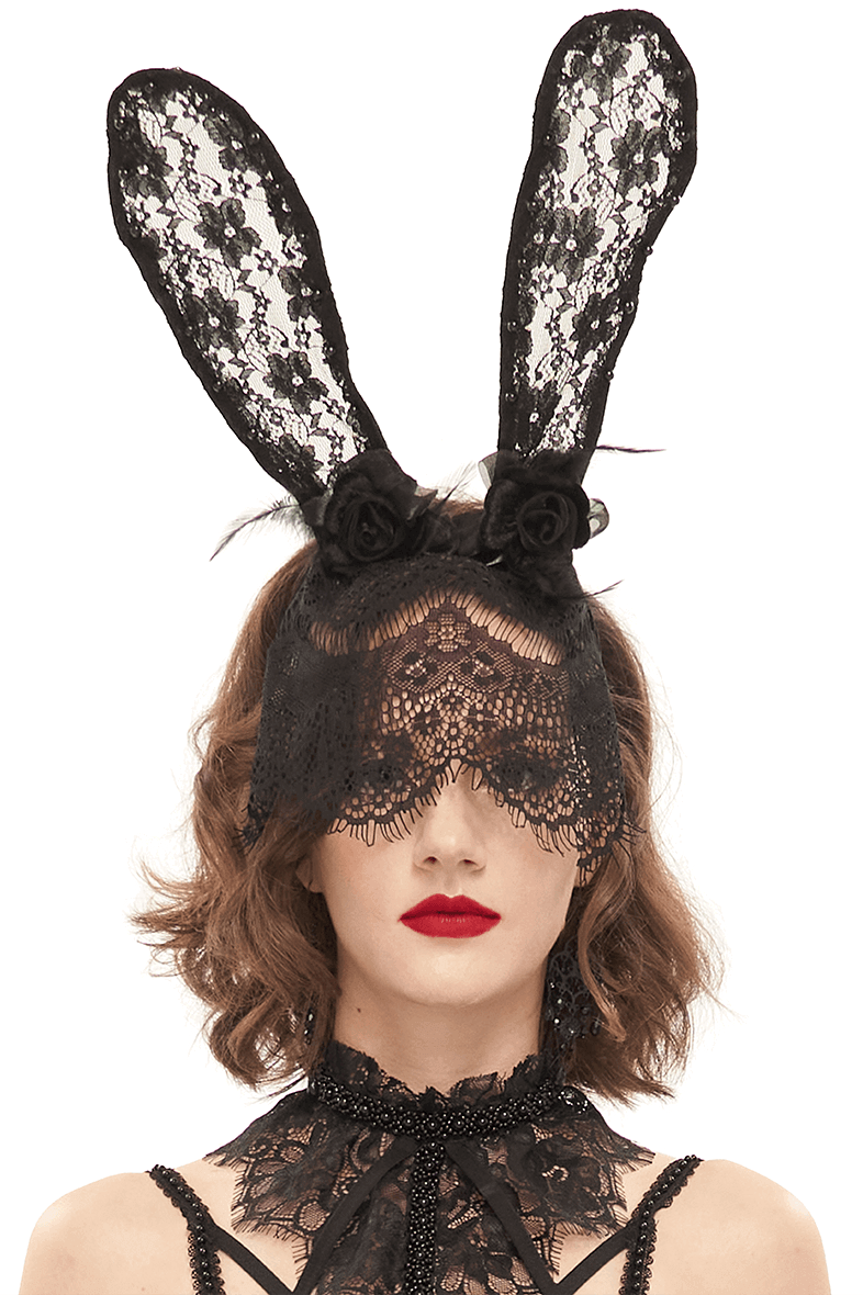 Lace Rabbit Ears Mask / Gothic Hair Accessory