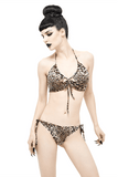 Stylischer Damen-Zweiteiler-Badeanzug mit Schnürung / Sexy Damen-Bikini im Leo-Look mit Animal-Print
