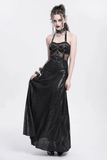 Lace-Up Gothic Maxi Dress with Corset and Chain Accents