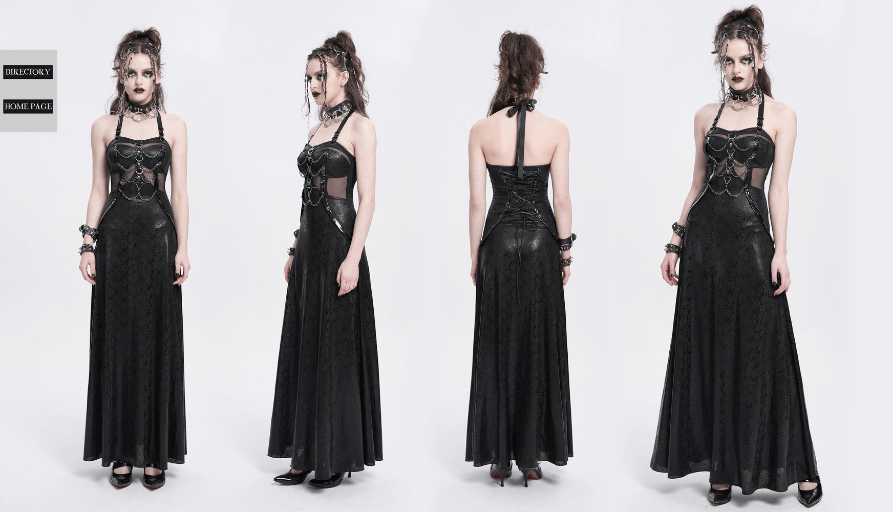 Lace-Up Gothic Maxi Dress with Corset and Chain Accents