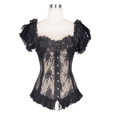 Lace-Up Gothic Women's Corset: Feathers and Flowers