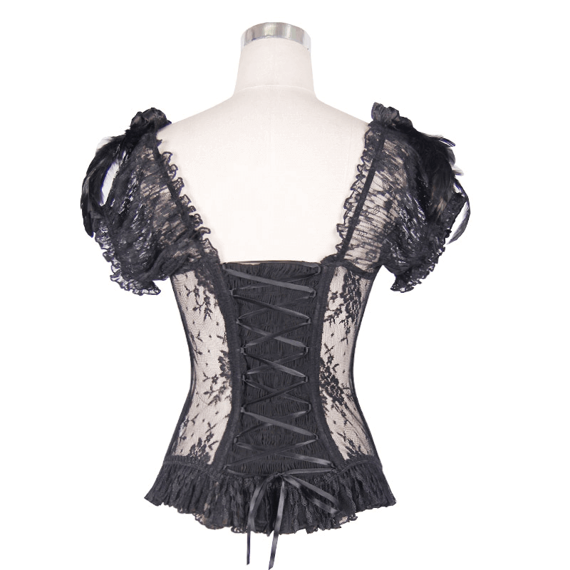 Lace-Up Gothic Women's Corset: Feathers and Flowers