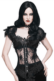 Durchsichtiges Schnürkorsett für Damen im Gothic-Stil mit Federn und Blumen / elegante sexy schwarze Spitzenkorsetts