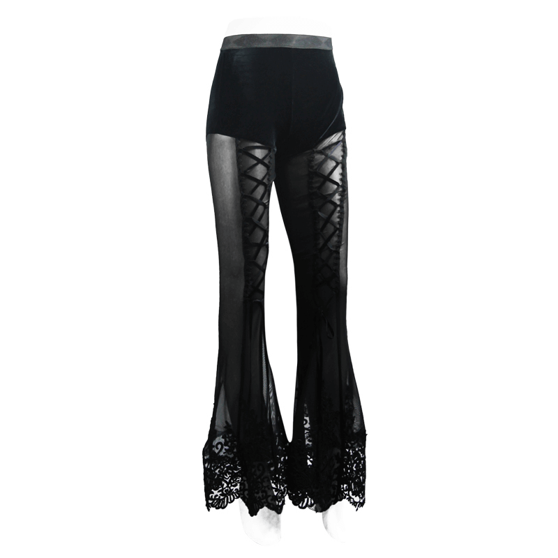 Lace-up Transparent Pants / Gothic Floral Lace Bottoms
