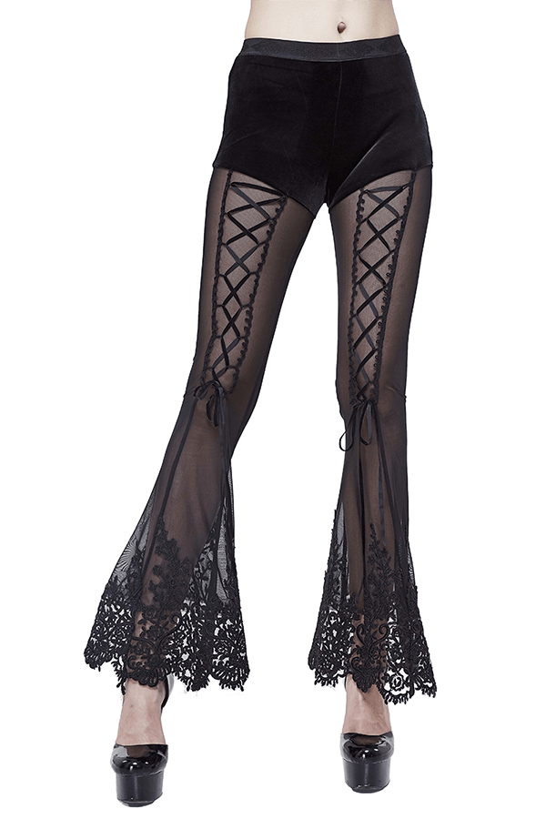 Lace-up Transparent Pants / Gothic Floral Lace Bottoms