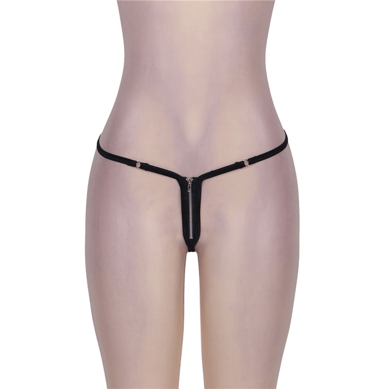 Women's Sexy T-back Panties with Zipper Crotch / Stretchy Micro G-String Bikini / Erotic Underwear - EVE's SECRETS