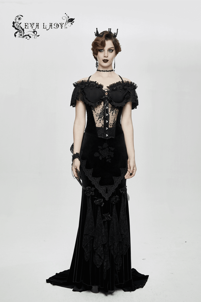 Ladies Transparent Lace Corset: Short Sleeves Elegance
