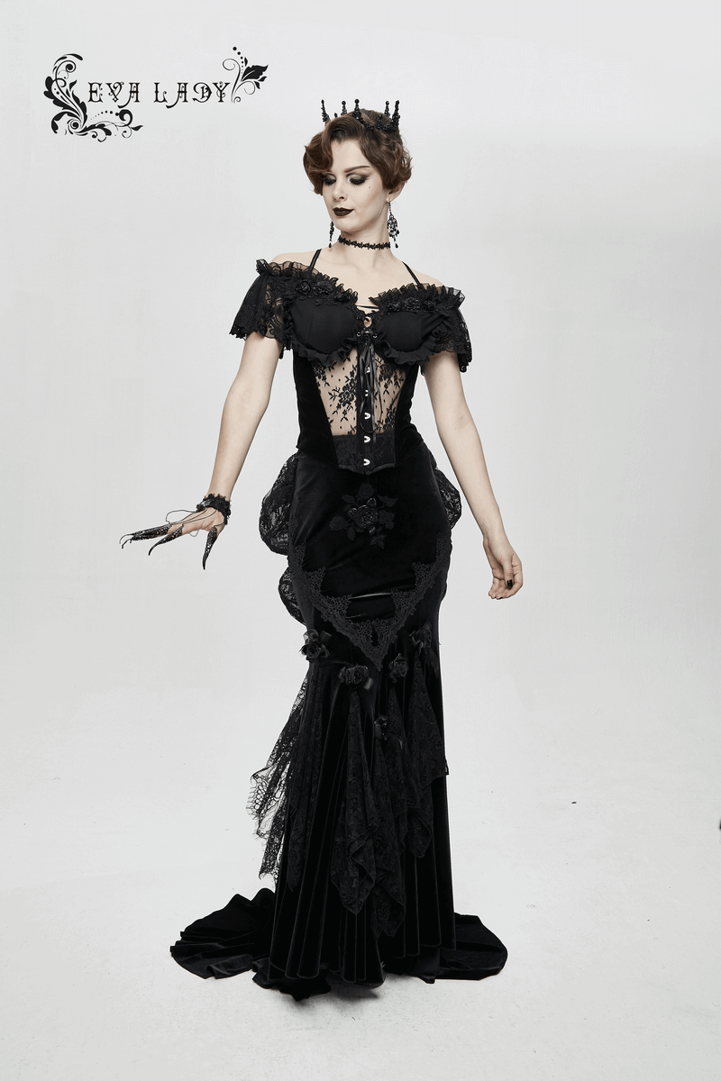 Ladies Transparent Lace Corset: Short Sleeves Elegance