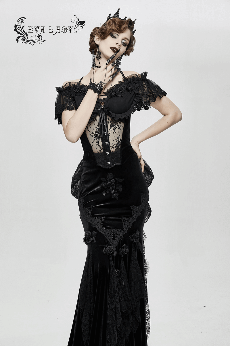 Ladies Transparent Lace Corset: Short Sleeves Elegance