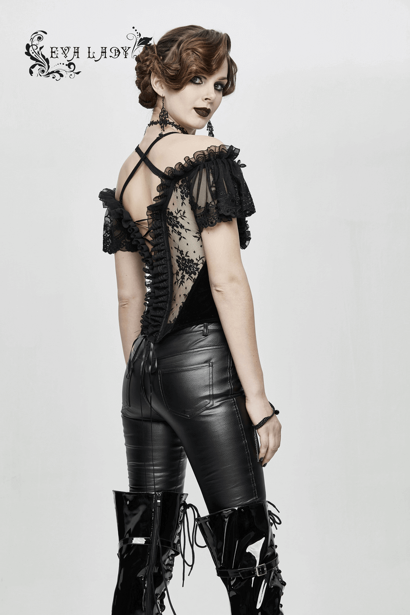 Ladies Transparent Lace Corset: Short Sleeves Elegance