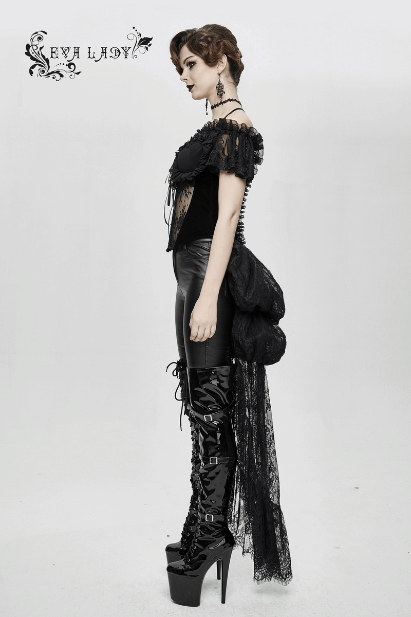 Ladies Transparent Lace Corset: Short Sleeves Elegance
