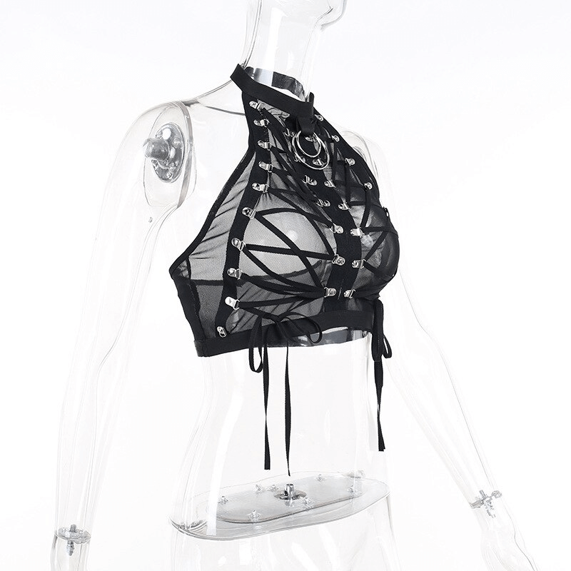 Lady's Semi-Transparent Black Corset / Erotic Sleeveless Crop Top - EVE's SECRETS
