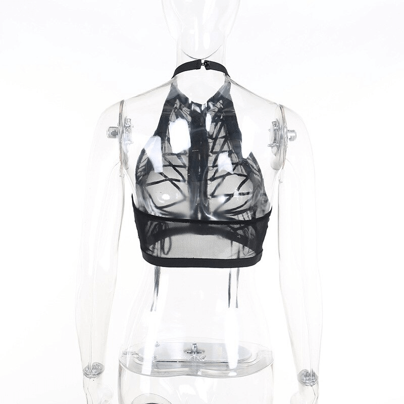 Lady's Semi-Transparent Black Corset / Erotic Sleeveless Crop Top - EVE's SECRETS