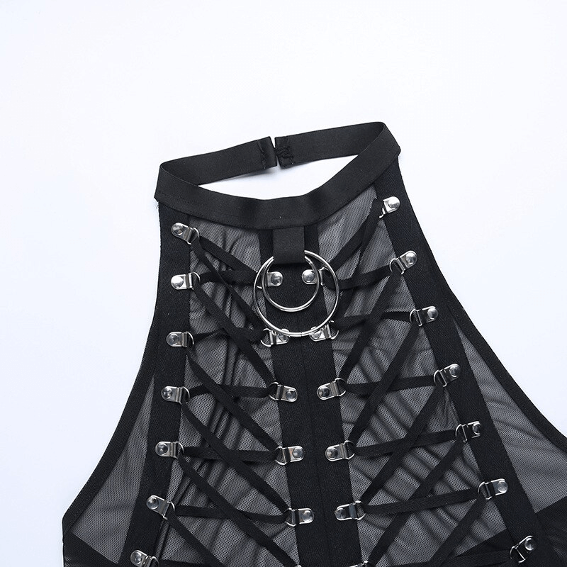 Lady's Semi-Transparent Black Corset / Erotic Sleeveless Crop Top - EVE's SECRETS