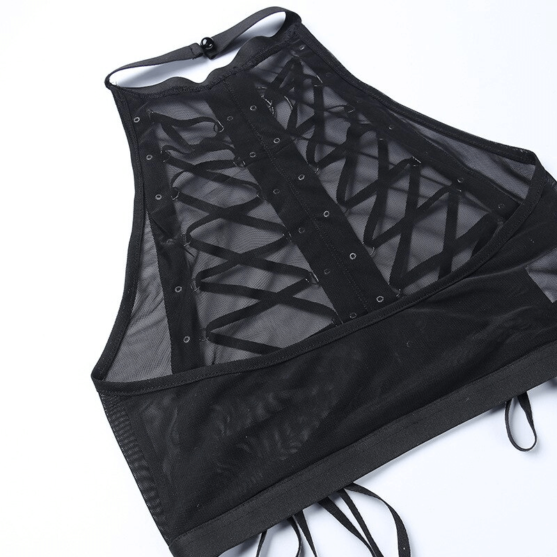 Lady's Semi-Transparent Black Corset / Erotic Sleeveless Crop Top - EVE's SECRETS