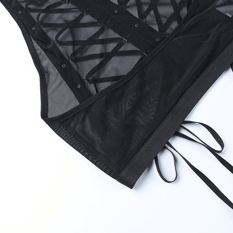 Lady's Semi-Transparent Black Corset / Erotic Sleeveless Crop Top - EVE's SECRETS