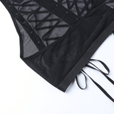 Lady's Semi-Transparent Black Corset / Erotic Sleeveless Crop Top - EVE's SECRETS