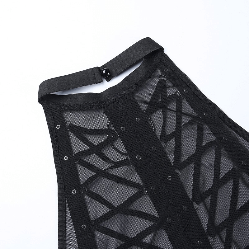 Lady's Semi-Transparent Black Corset / Erotic Sleeveless Crop Top - EVE's SECRETS