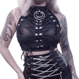 Lady's Semi-Transparent Black Corset / Erotic Sleeveless Crop Top - EVE's SECRETS