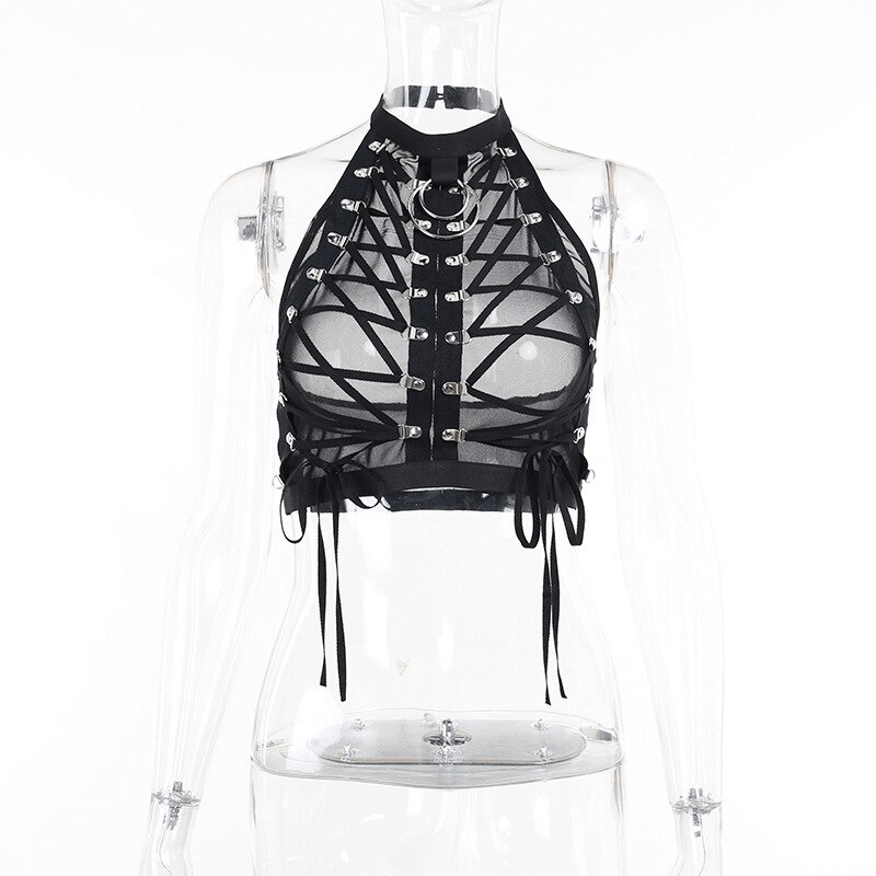 Lady's Semi-Transparent Black Corset / Erotic Sleeveless Crop Top - EVE's SECRETS