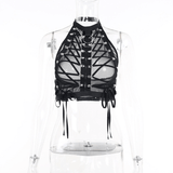 Lady's Semi-Transparent Black Corset / Erotic Sleeveless Crop Top - EVE's SECRETS