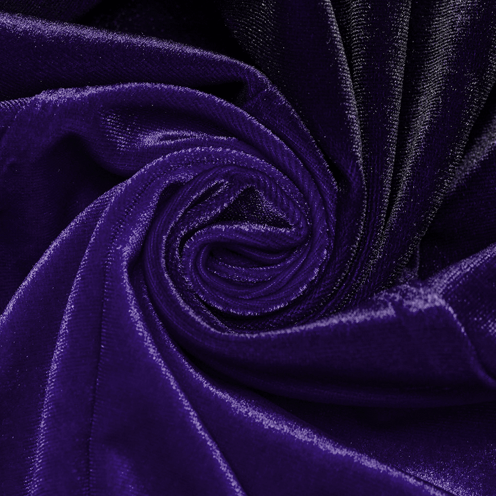 Close-up of luxurious lavender gradient velvet fabric, showcasing its soft texture and rich color. Perfect for gothic fashion.