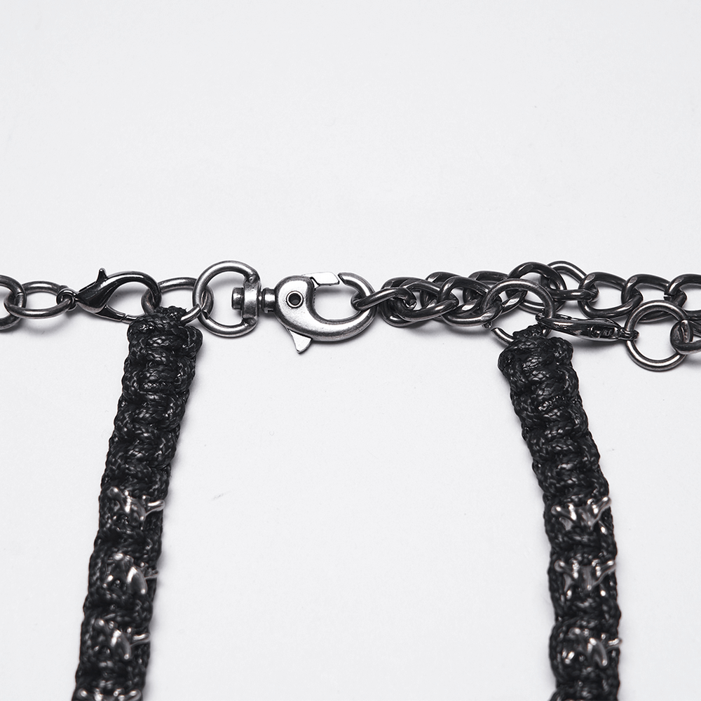 Layered Metal Skull Necklace with Gothic Chain Harness