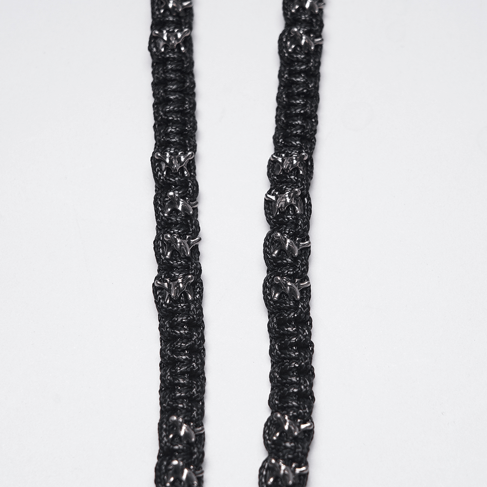 Layered Metal Skull Necklace with Gothic Chain Harness