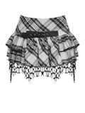 Layered Plaid Mini Skirt with Mesh Trim and Belt