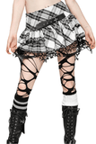 Layered Plaid Mini Skirt with Mesh Trim and Belt