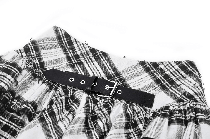 Layered Plaid Mini Skirt with Mesh Trim and Belt