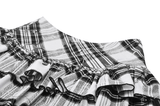 Layered Plaid Mini Skirt with Mesh Trim and Belt