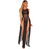 Robe maxi fendue transparente légère avec string / Cache-maillots sans manches / Tenues sexy pour femmes