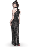 Long Gothic Lace Dress with Elegant Chain Detail