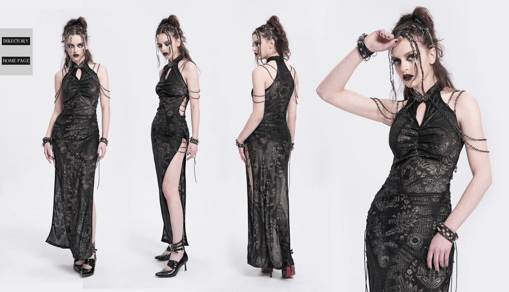 Long Gothic Lace Dress with Elegant Chain Detail