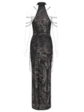 Long Gothic Lace Dress with Elegant Chain Detail