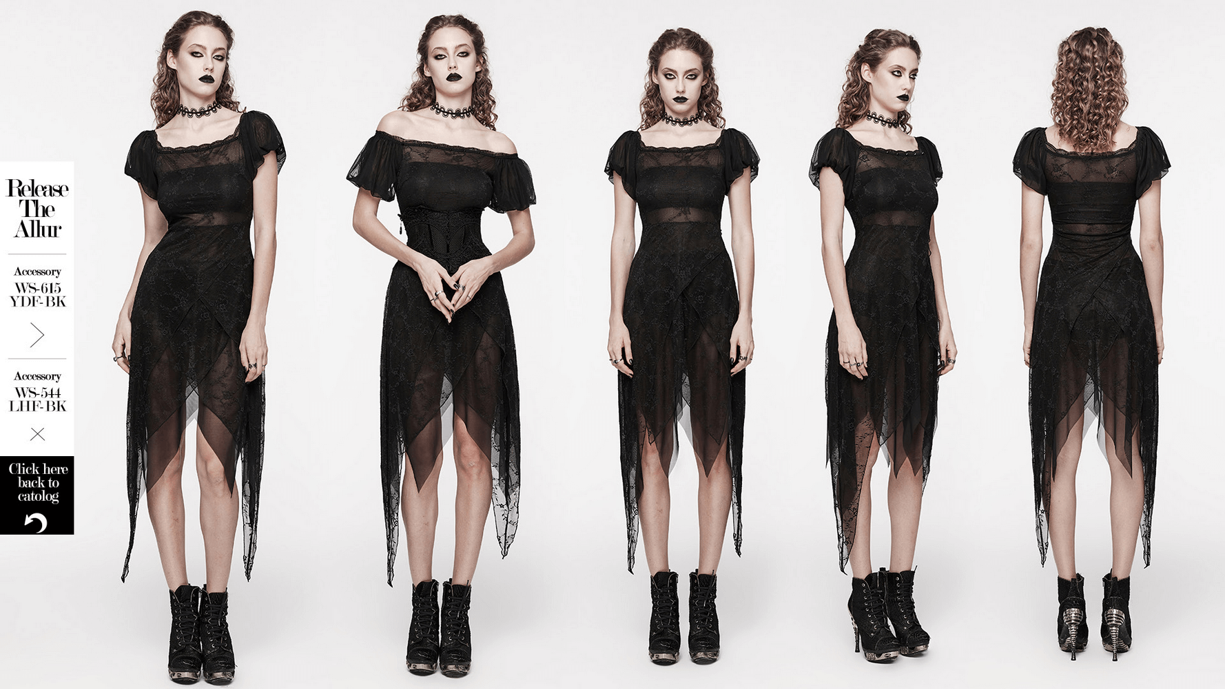 Long Lace Dress with Off-Shoulder and Spiked Accents