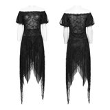 Long Lace Dress with Off-Shoulder and Spiked Accents