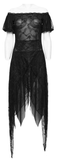 Long Lace Dress with Off-Shoulder and Spiked Accents