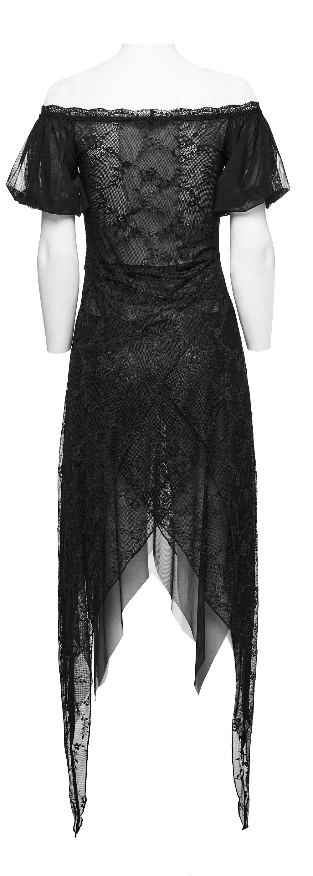 Long Lace Dress with Off-Shoulder and Spiked Accents
