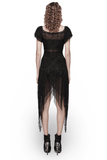 Long Lace Dress with Off-Shoulder and Spiked Accents