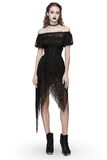 Long Lace Dress with Off-Shoulder and Spiked Accents