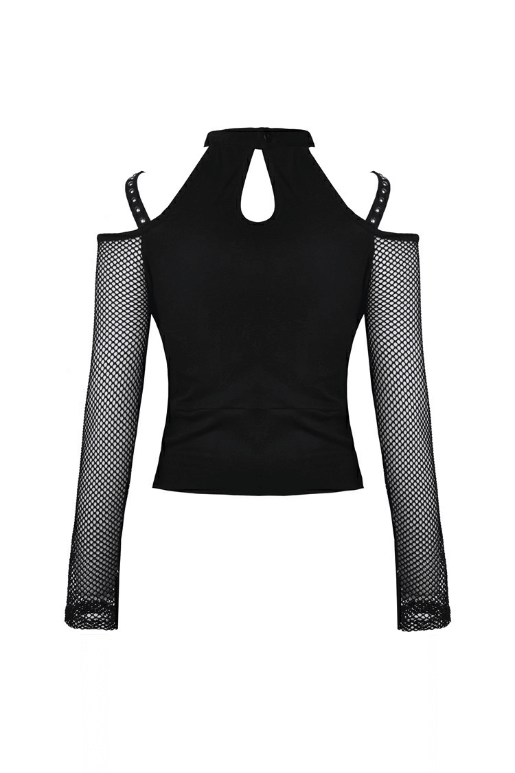 Long-Sleeved Mesh Top with Sheer Panels and Lace-Up Front