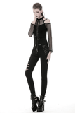 Long-Sleeved Mesh Top with Sheer Panels and Lace-Up Front