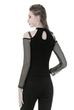 Long-Sleeved Mesh Top with Sheer Panels and Lace-Up Front
