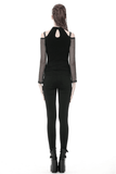 Long-Sleeved Mesh Top with Sheer Panels and Lace-Up Front