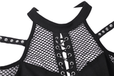 Long-Sleeved Mesh Top with Sheer Panels and Lace-Up Front